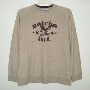 NWOT Gotcha Int. Graphic Print Mens Soft Crew Neck Beige Sweater Size L
